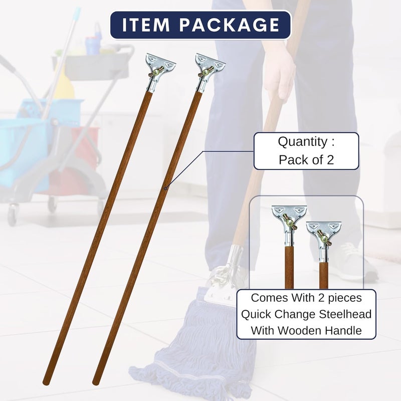 ILOT 59" Mop Claw Clamp Commercial Mop Handle Pack of 2 Industrial Mop Steelhead with Wooden Handle Wet Mops for Floor Cleaning Heavy Duty (Mops not Included) - Image 3